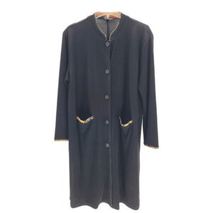 Vintage‎ Black Asian Trim Side Slit Knit Woman's Long Nehru Jacket